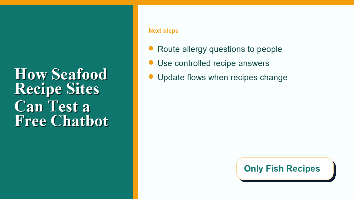 A seafood recipe editor checklist for substitutions, allergies, storage questions, and human handoffs.